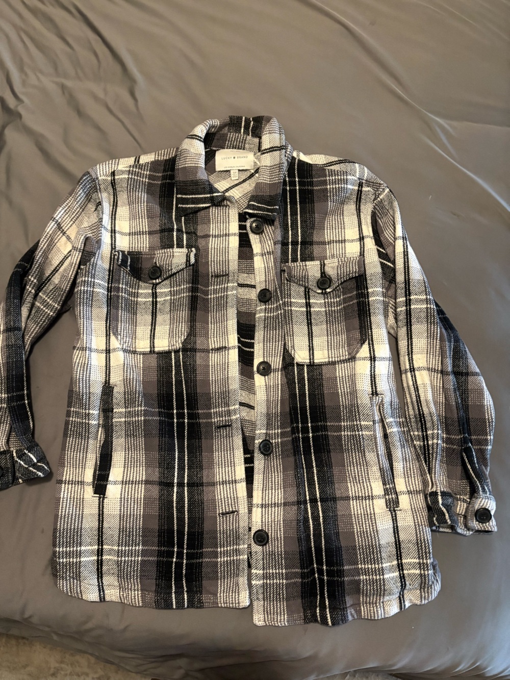 Lucky Brand Black & White Plaid Shirt Jacket
